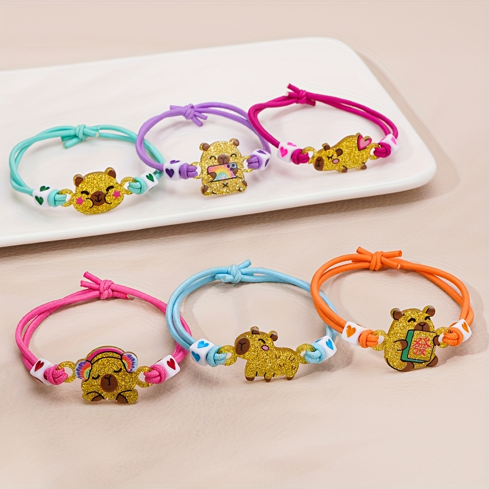 6pcs Cute Capybara Stretch Bracelet Set, Friendship Gift